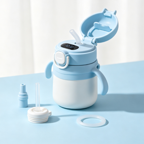 Children's Anti-scalding Smart Temperature Measuring Stainless Steel Thermos Cup with Straw