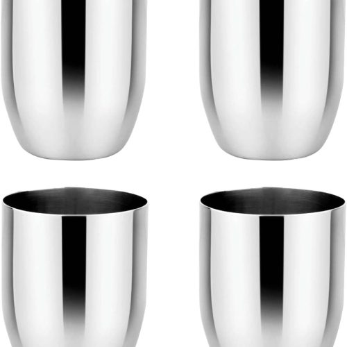 Kids' Stainless Steel Mugs, Premium Polished Toddler Mugs, Suitable for Open-Mouth Cup Training, 8 oz, 100% BPA-Free, Dishwasher Cleanable, Classic Silver, 4-Pack