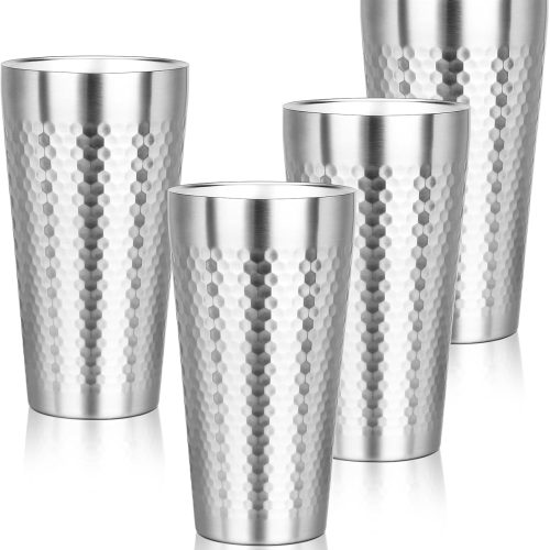 Metal Cup, 19 oz Insulated Tumbler, 4 Pack Double Wall Unbreakable Stackable Water Tumblers Premium Insulated Stainless Steel Cups Drinking Glasses for Home Travel Camping Outdoor