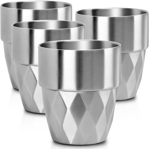 Stainless Steel Cup, 10 oz Set of 4 Stackable Stainless Steel Insulated Cups, Small Metal Cup Double Wall Tumbler Vacuum Metal Drinking Glasses for Home Restaurant Outdoors Camping Party