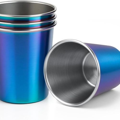 8 oz Stainless Steel Cups 4 Pack, Stackable Metal Drinking Glasses, Unbreakable & Shatterproof Mini Tumblers, BPA Free for Home, Bar, Restaurant, Party, Travel, Camping, Outdoors