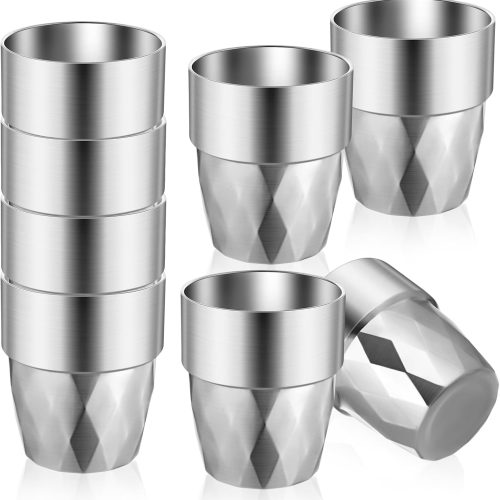 8 Pack 10 oz Stainless Steel Cups Pint Cup Metal Double Layer Insulated Drinking Beer Water Tumblers Camping Reusable Mugs for BBQ Home Office Outdoor Party Hot Cold Drink