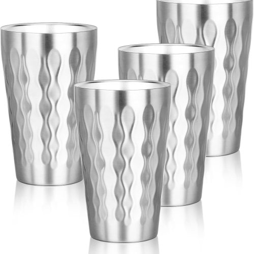 Stainless Steel Double Wall Cups, 16 oz Insulated Tumbler, 4 Pack Unbreakable Stackable Water Tumblers Insulated Metal Cup Premium Drinking Glasses for Travel Camping Home Outdoor