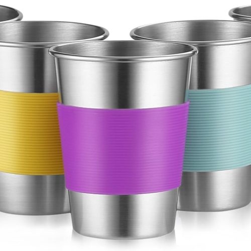 Stainless Steel Cups, 12 Oz Metal Drinking Glasses for Kids and Adults, Metal Pint Cup Tumblers, Set of 5, Unbreakable and Stackable